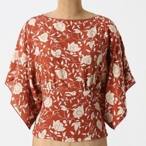 Anna Sui for Anthropologie Floral Silk Koloa Top